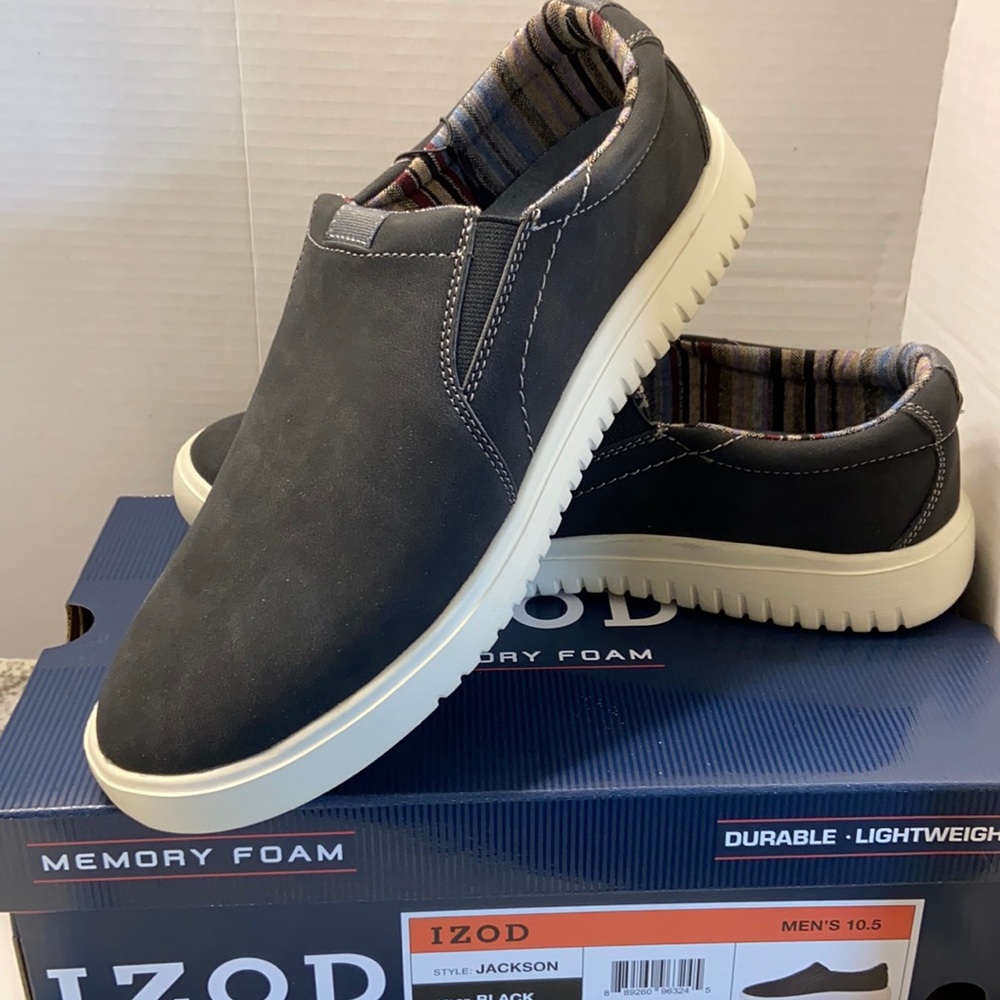 New Izod Men's Slip On Casual Shoes, Black, Size 10.5